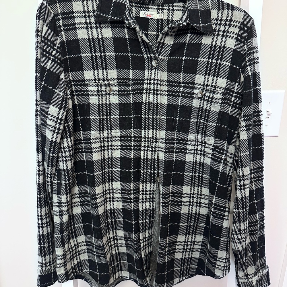 Faherty Black and White Plaid Shirt